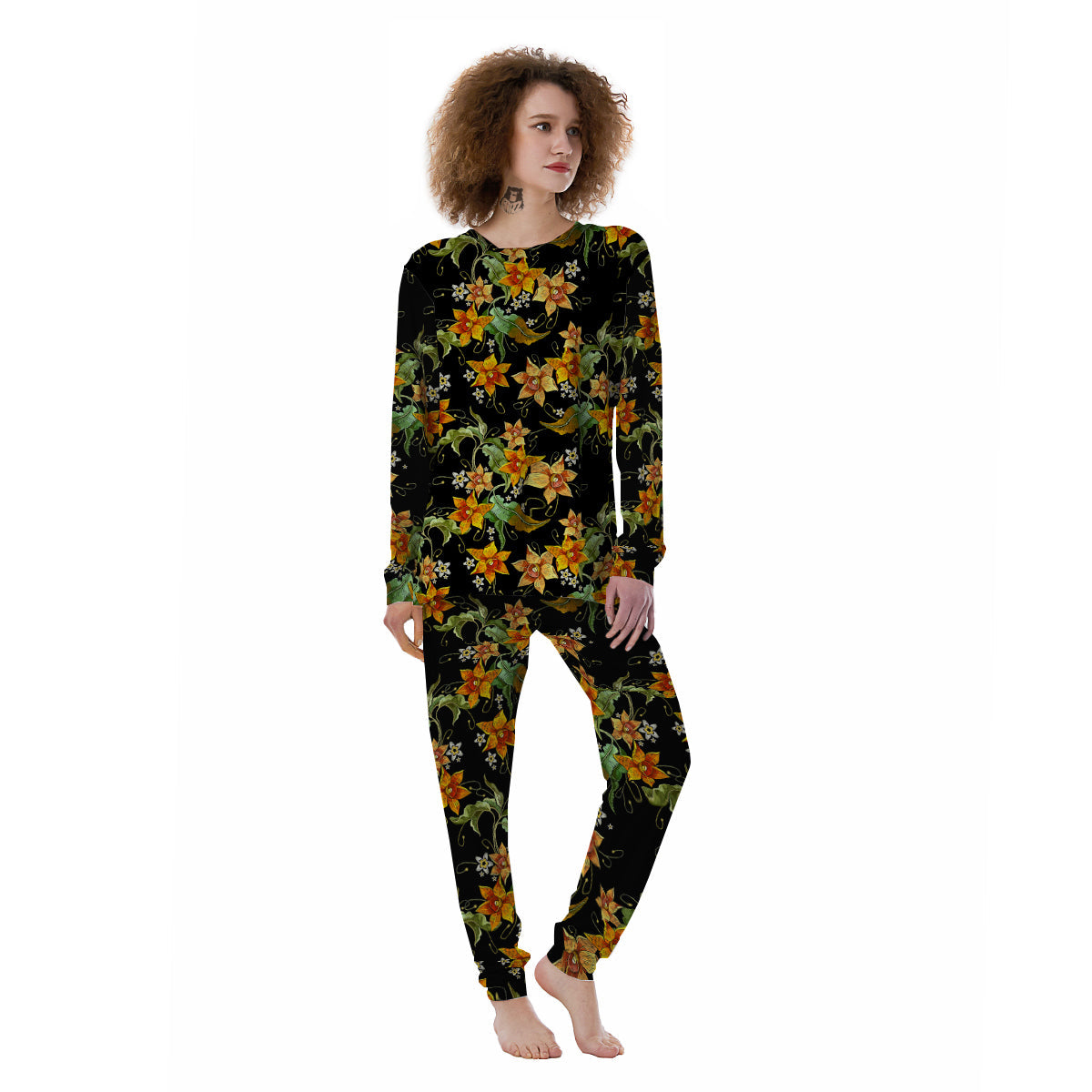 Flower Daffodil Vintage Print Pattern Women's Pajamas-grizzshop