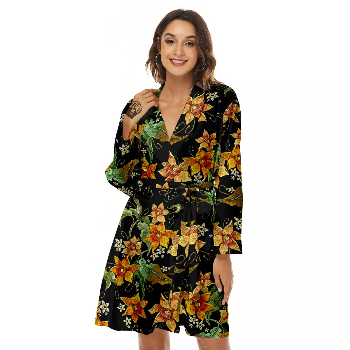 Flower Daffodil Vintage Print Pattern Women's Robe-grizzshop