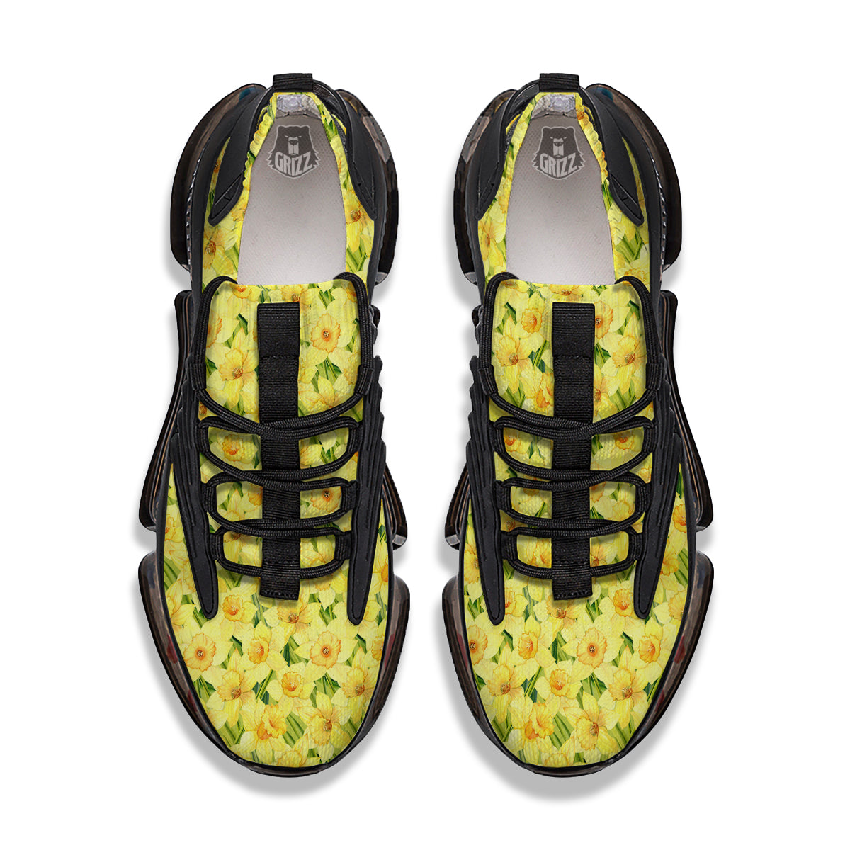Flower Daffodil Watercolor Print Pattern Black Gym Shoes-grizzshop