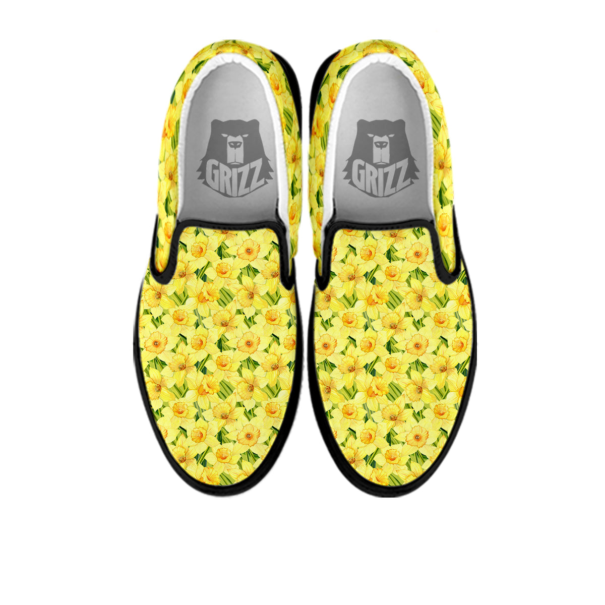 Flower Daffodil Watercolor Print Pattern Black Slip On Shoes-grizzshop
