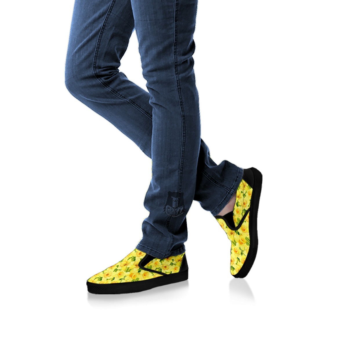 Flower Daffodil Watercolor Print Pattern Black Slip On Shoes-grizzshop