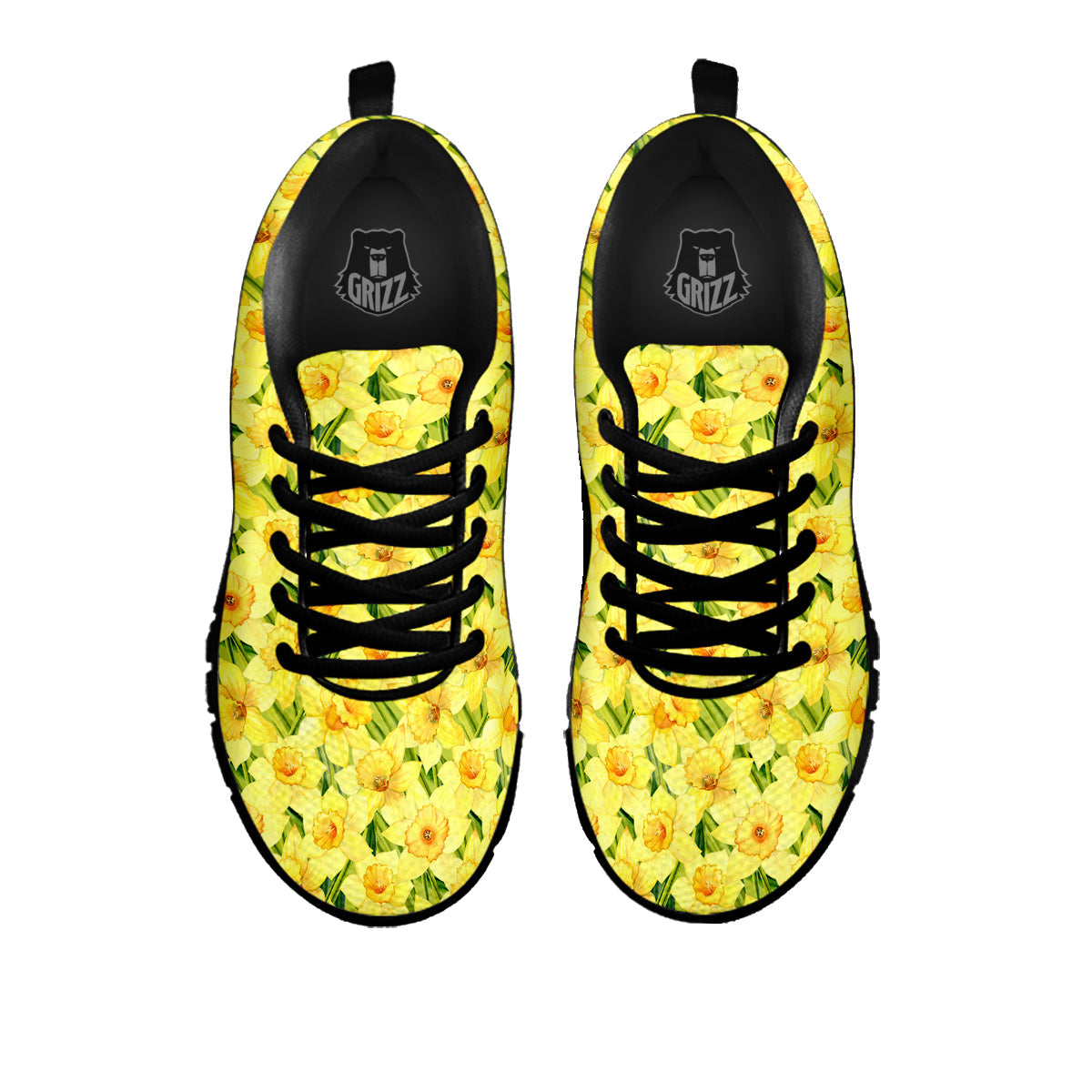 Flower Daffodil Watercolor Print Pattern Black Sneaker-grizzshop
