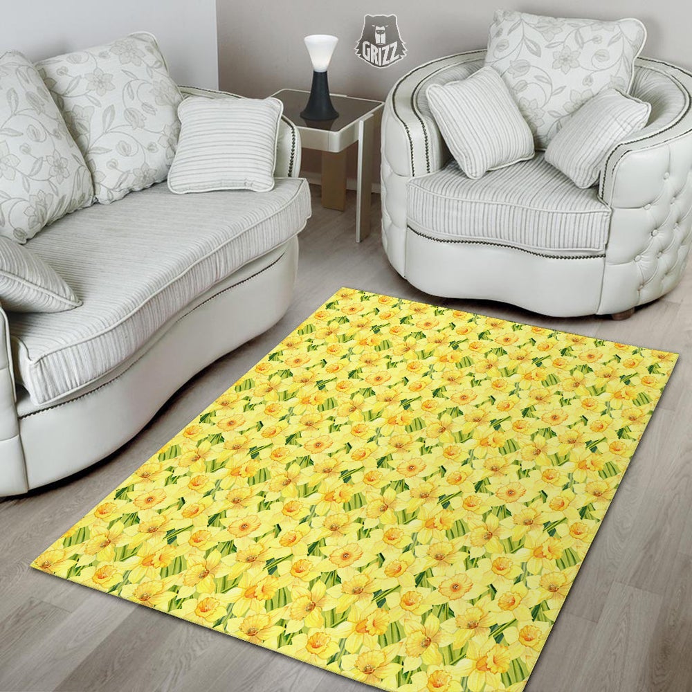 Flower Daffodil Watercolor Print Pattern Floor Mat-grizzshop
