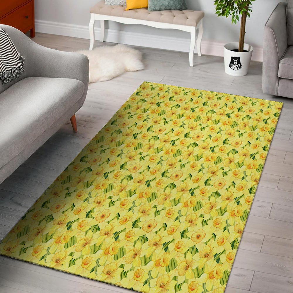 Flower Daffodil Watercolor Print Pattern Floor Mat-grizzshop