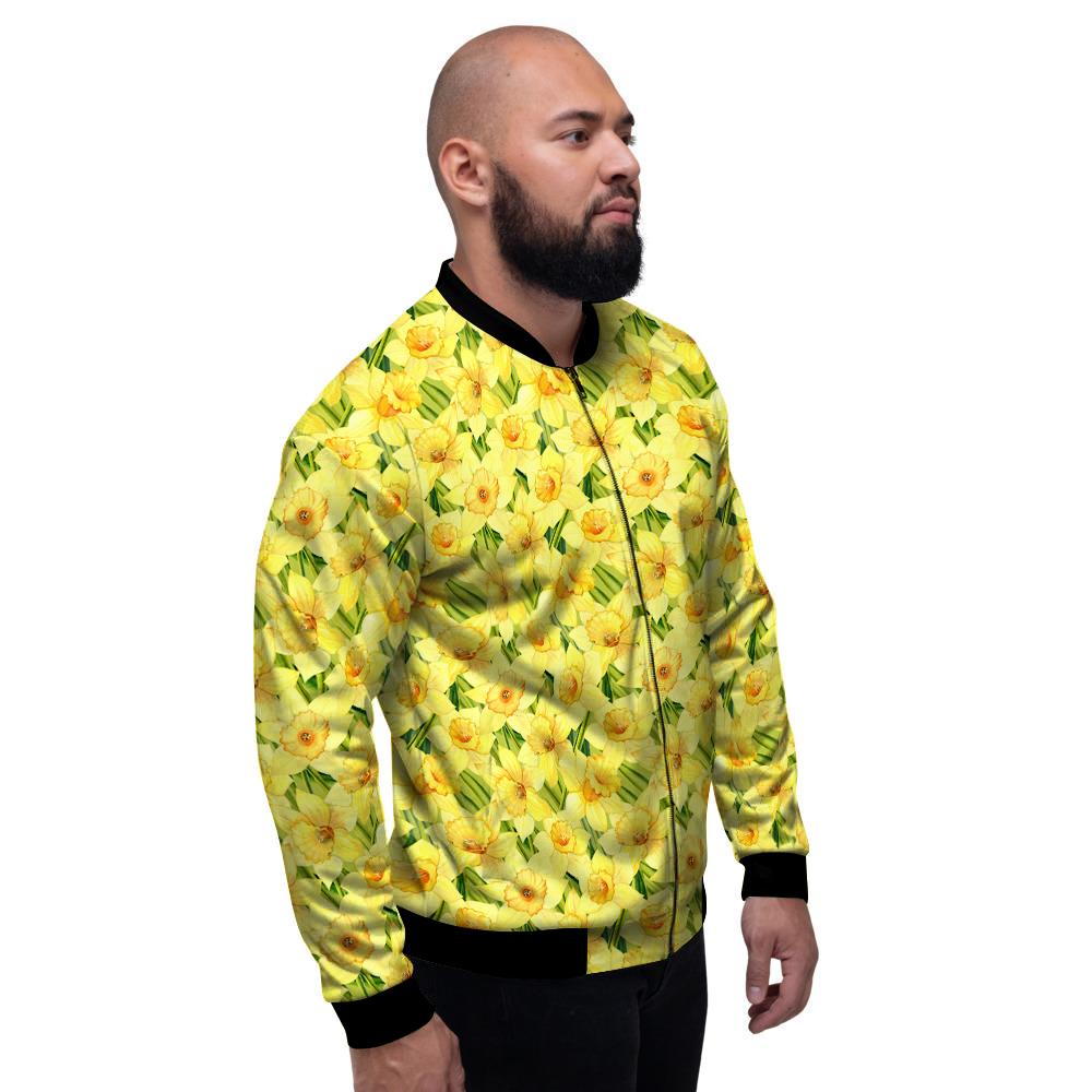 Flower Daffodil Watercolor Print Pattern Men's Bomber Jacket-grizzshop