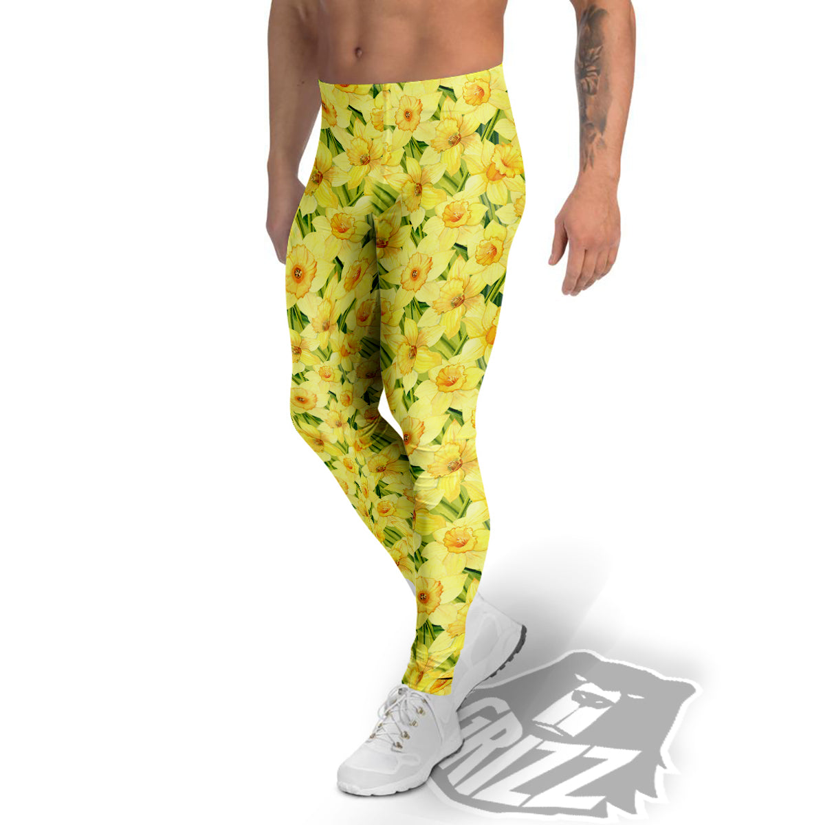 Flower Daffodil Watercolor Print Pattern Men's Leggings-grizzshop