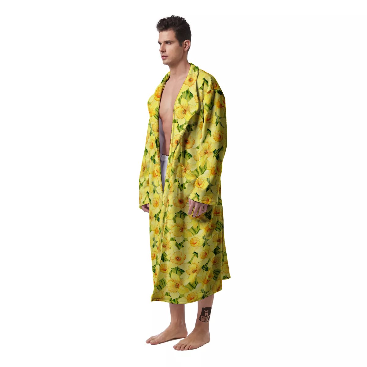 Flower Daffodil Watercolor Print Pattern Men's Robe-grizzshop