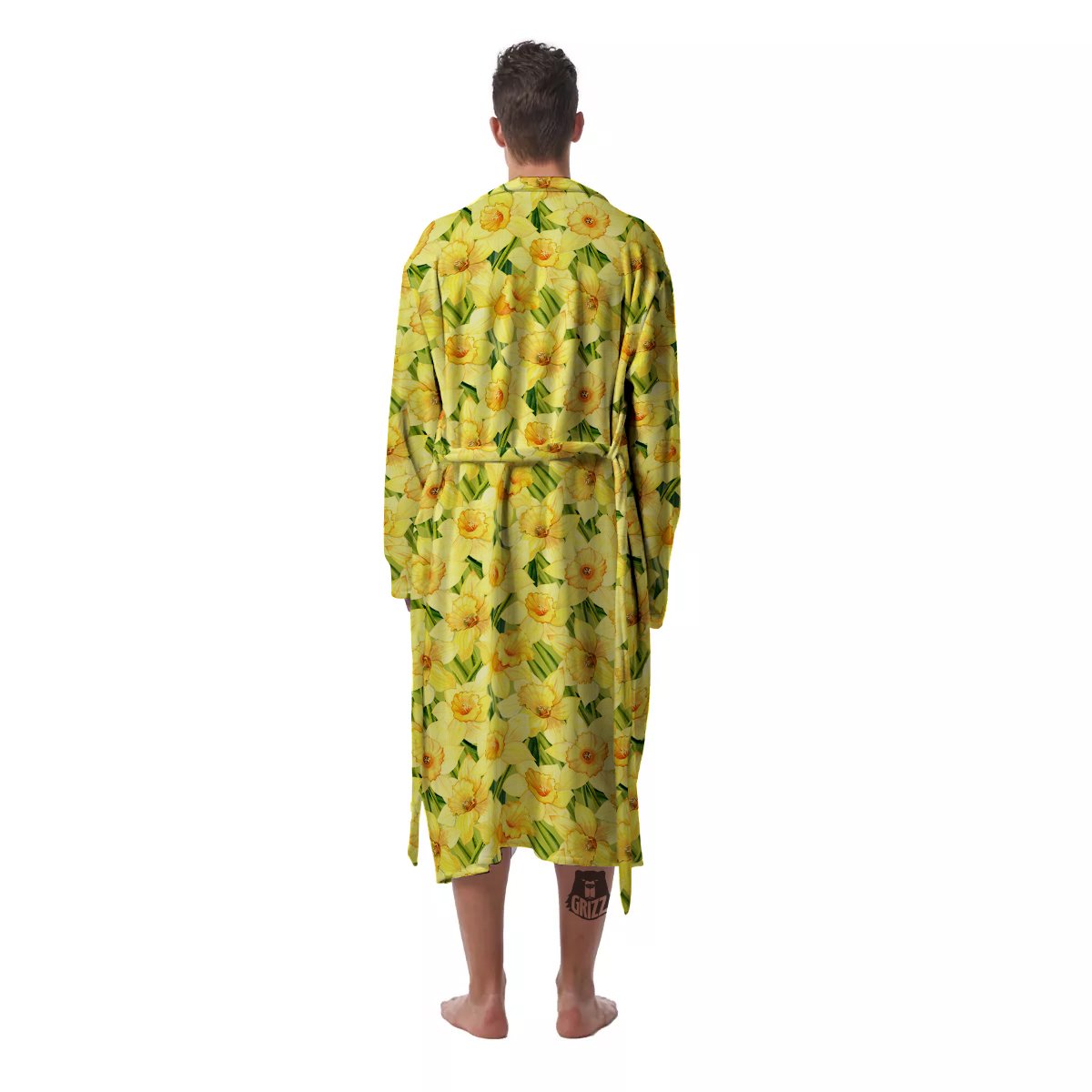 Flower Daffodil Watercolor Print Pattern Men's Robe-grizzshop