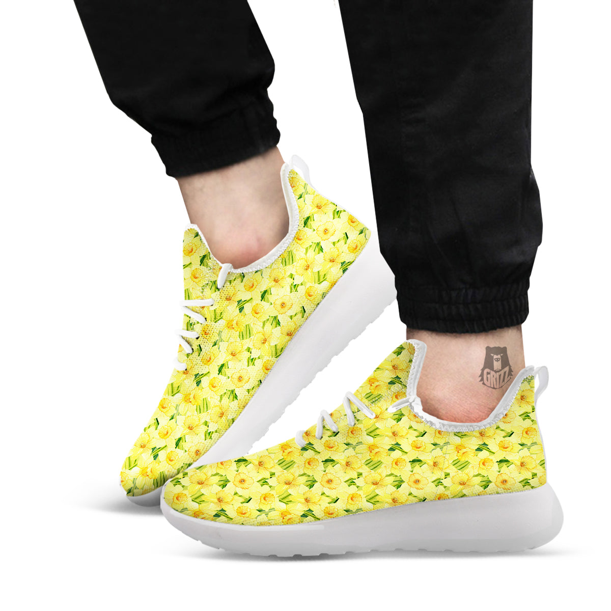 Flower Daffodil Watercolor Print Pattern White Athletic Shoes-grizzshop