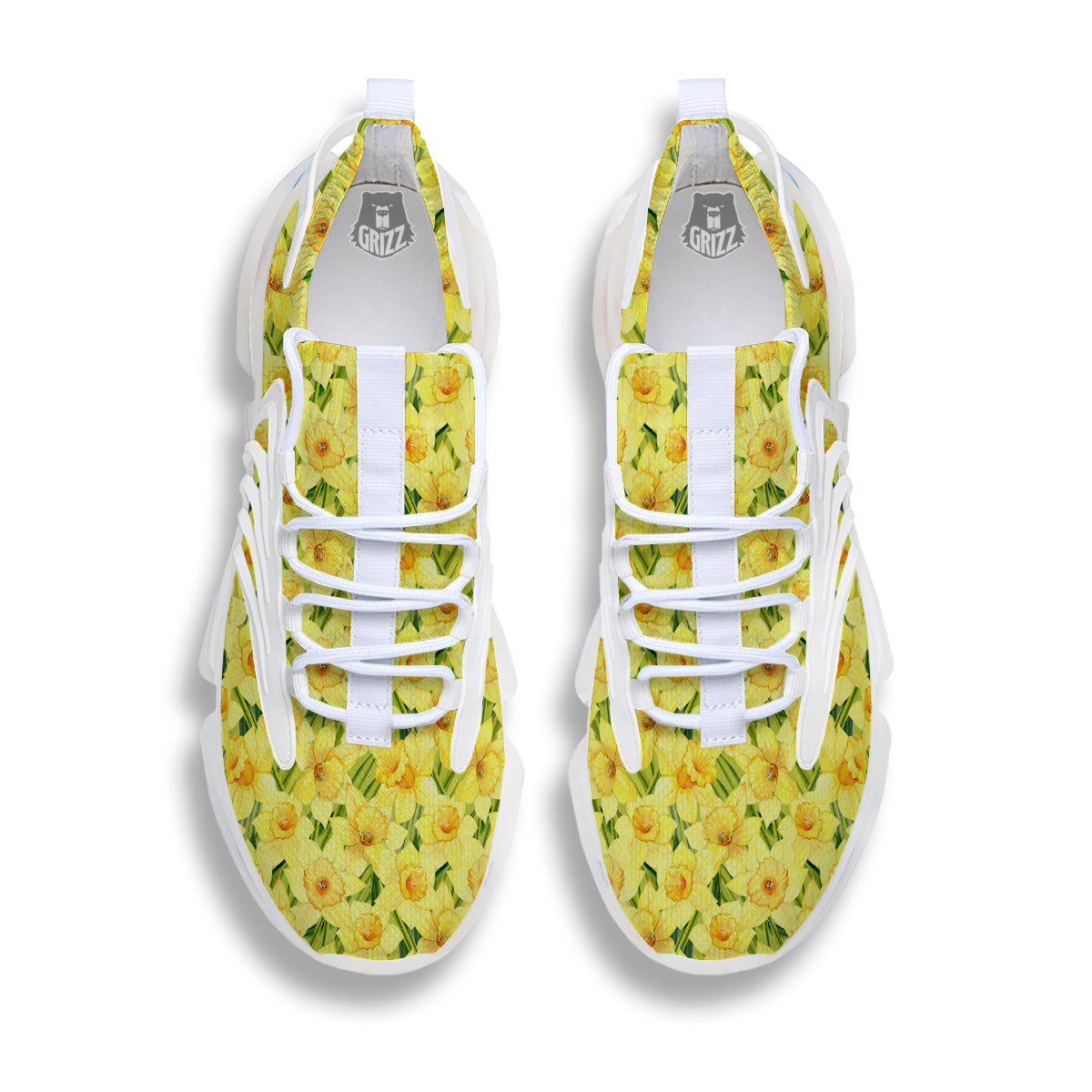 Flower Daffodil Watercolor Print Pattern White Gym Shoes-grizzshop