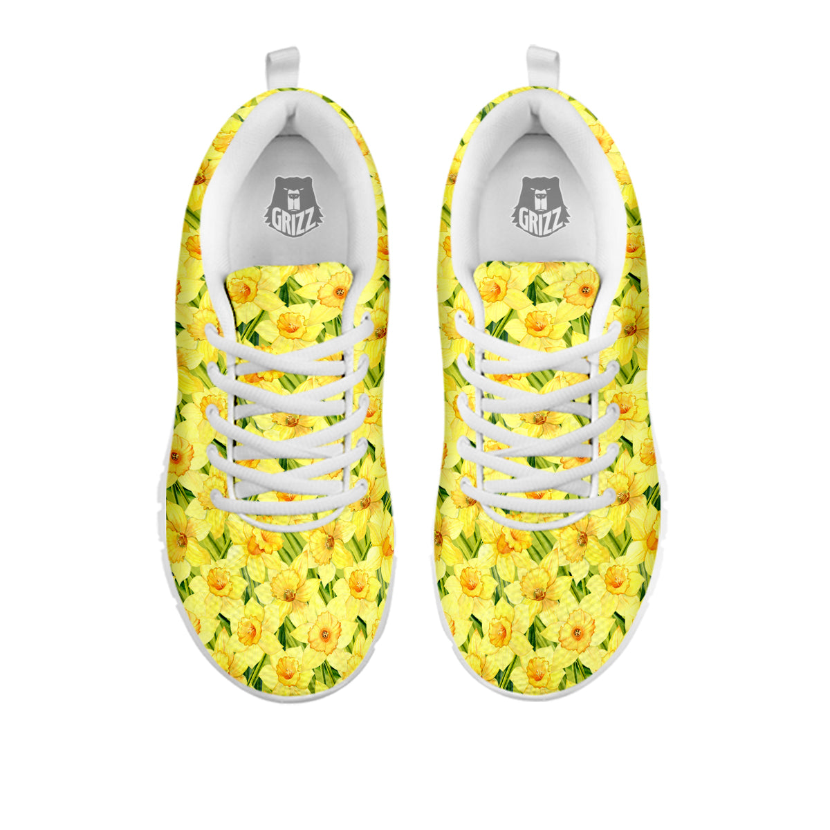Flower Daffodil Watercolor Print Pattern White Sneaker-grizzshop