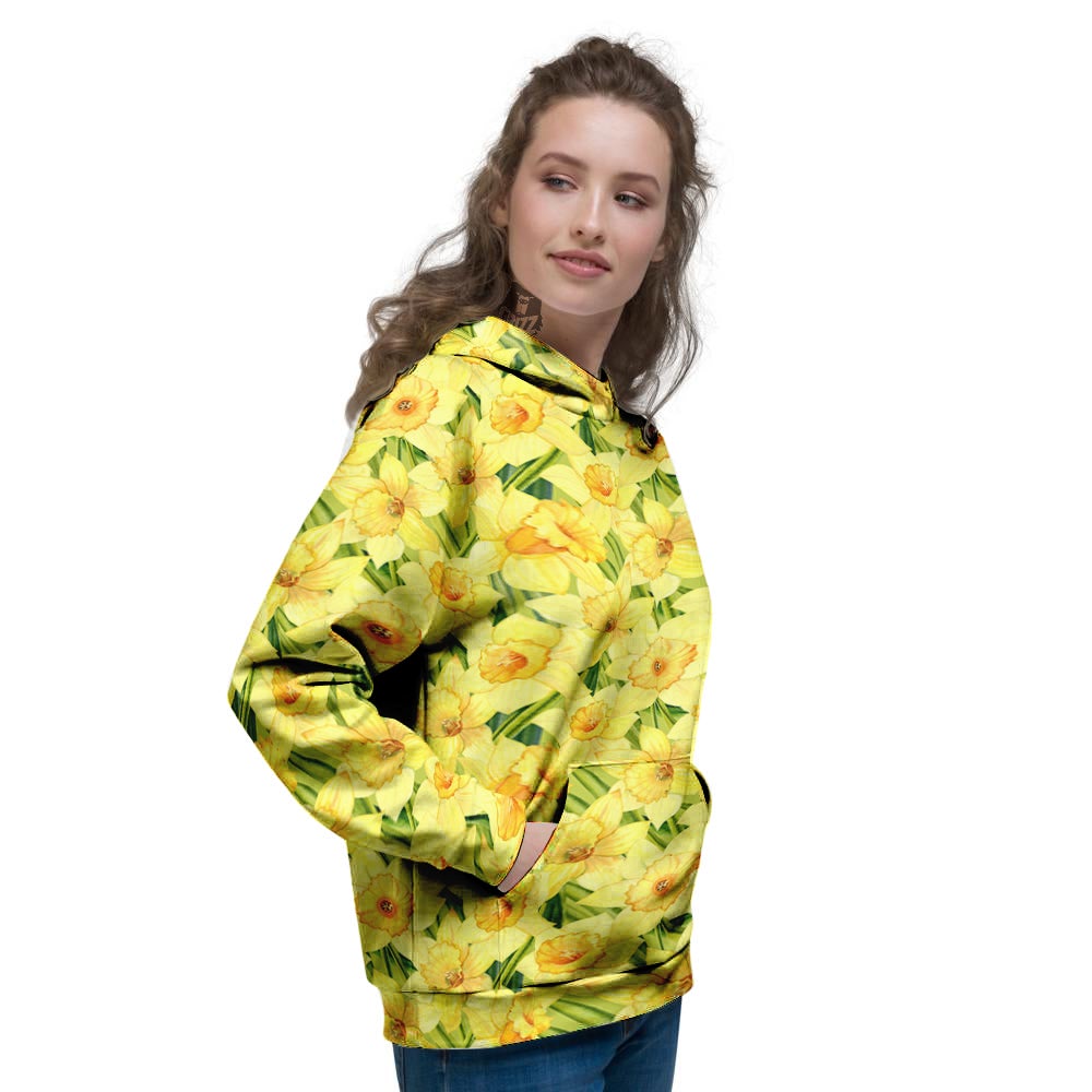 Flower Daffodil Watercolor Print Pattern Women's Hoodie-grizzshop