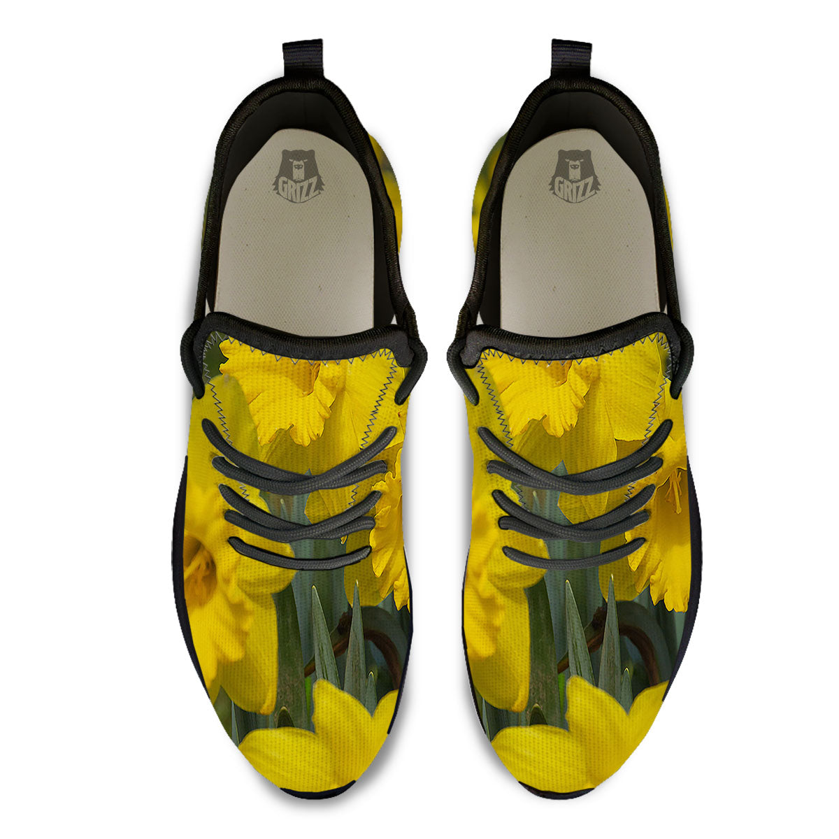 Flower Daffodil Yellow Print Black Athletic Shoes-grizzshop