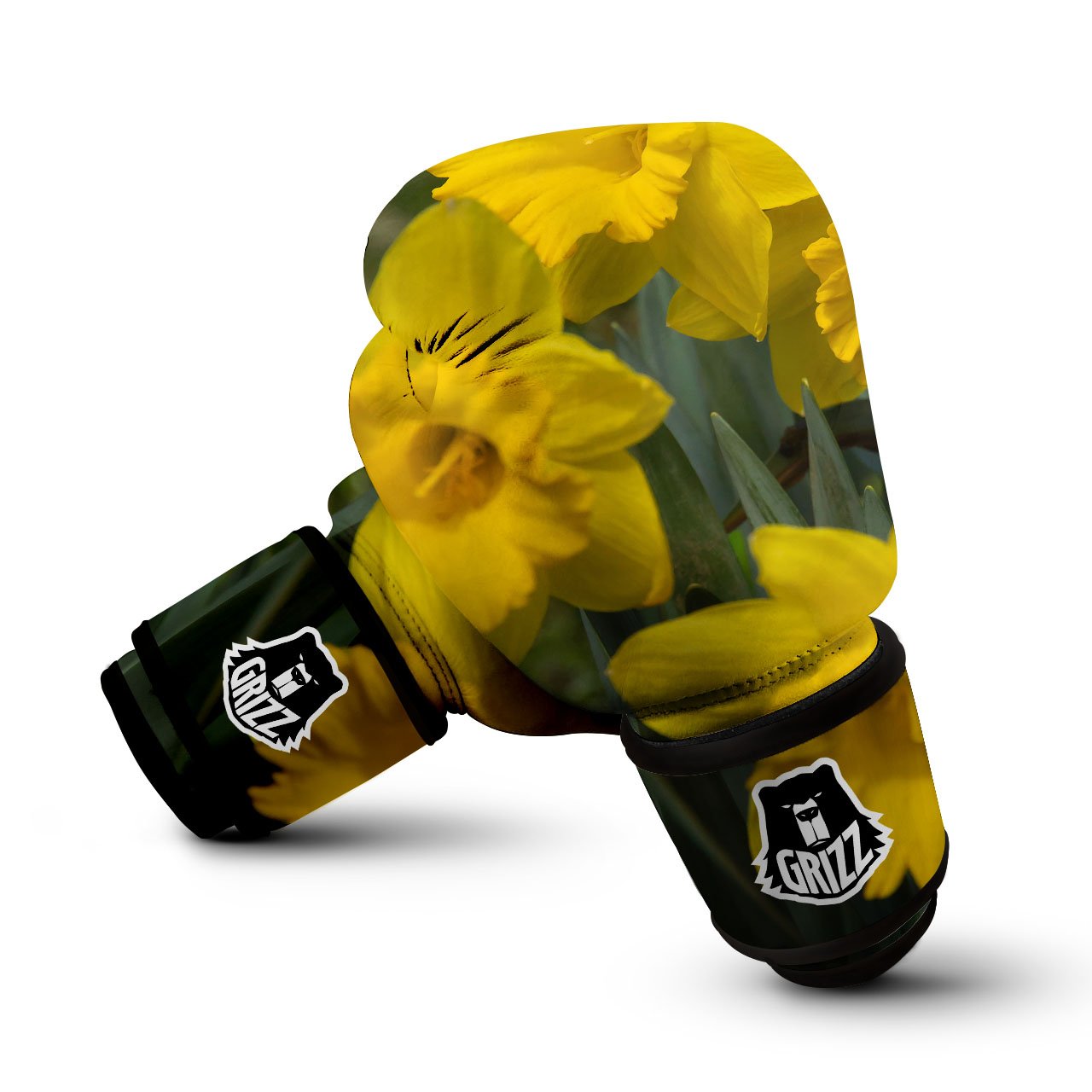 Flower Daffodil Yellow Print Boxing Gloves-grizzshop