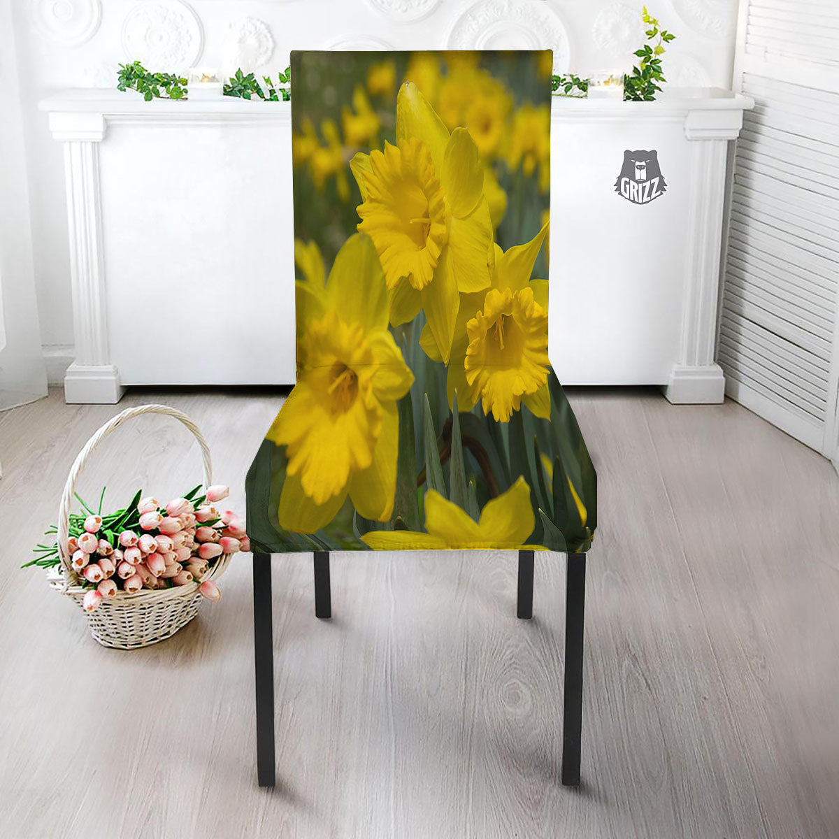 Flower Daffodil Yellow Print Dining Chair Slipcover-grizzshop