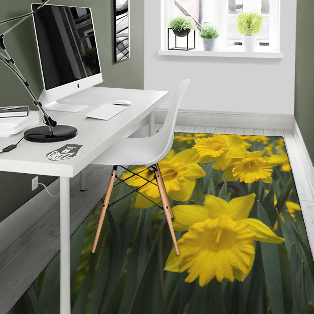 Flower Daffodil Yellow Print Floor Mat-grizzshop