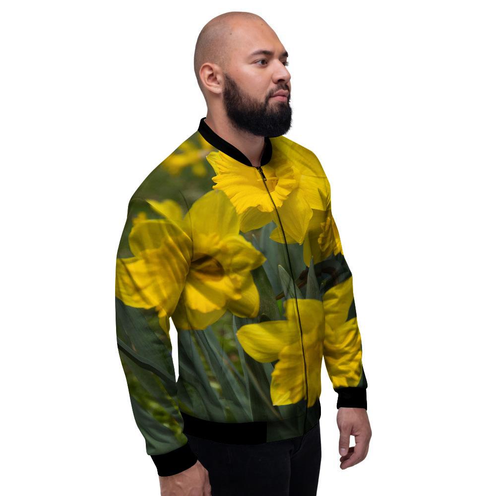 Flower Daffodil Yellow Print Men's Bomber Jacket-grizzshop