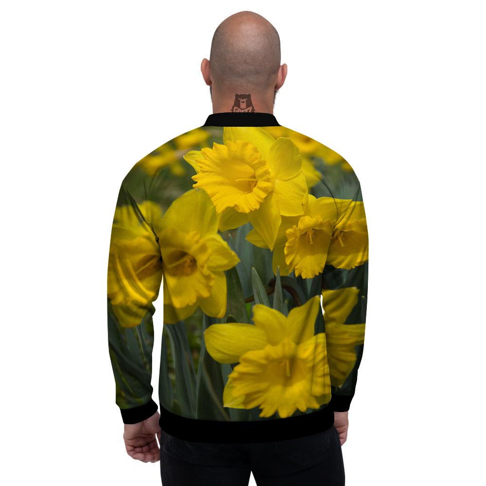 Flower Daffodil Yellow Print Men's Bomber Jacket-grizzshop