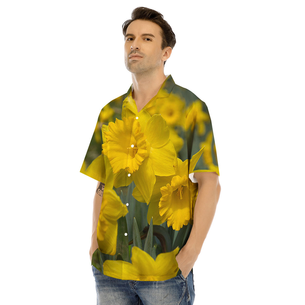 Flower Daffodil Yellow Print Men's Hawaiian Shirt-grizzshop