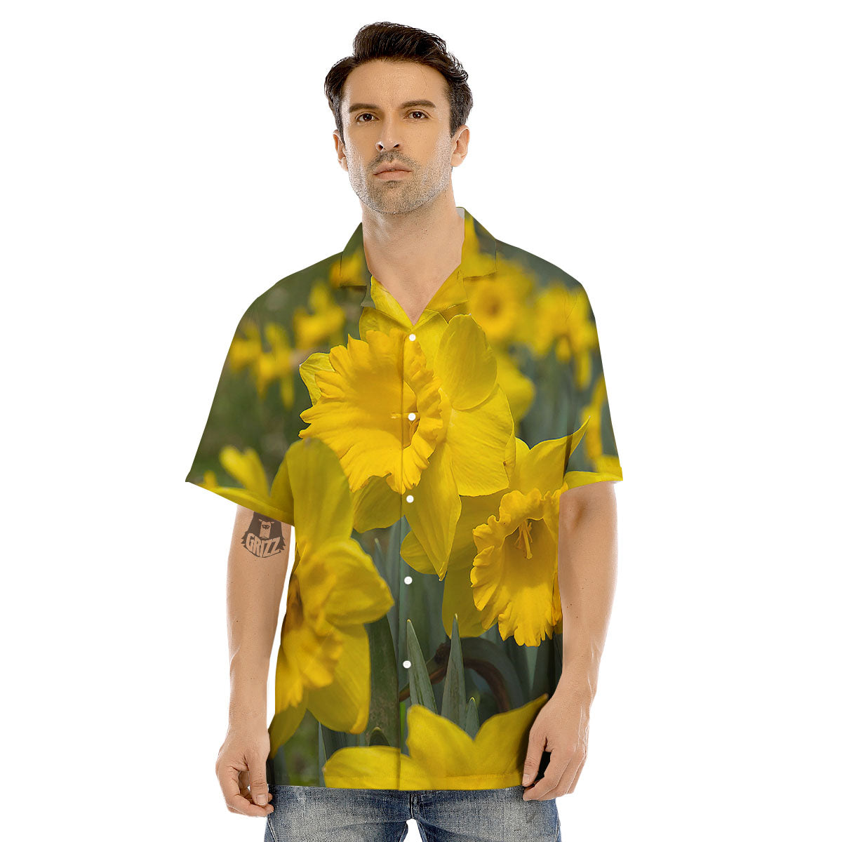 Flower Daffodil Yellow Print Men's Hawaiian Shirt-grizzshop