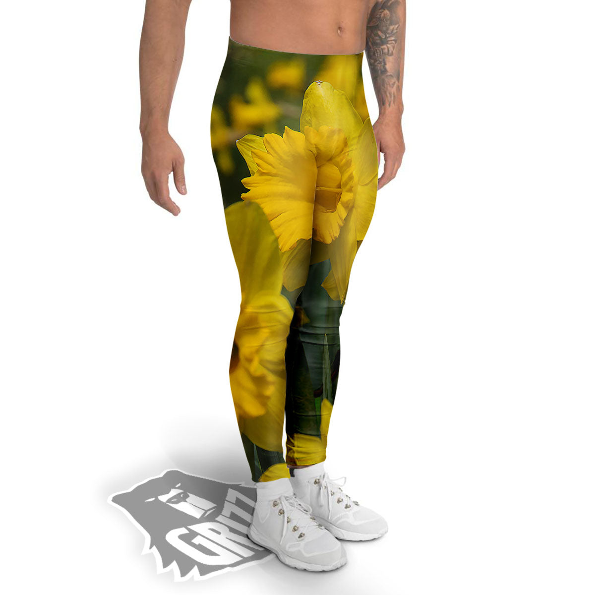Flower Daffodil Yellow Print Men's Leggings-grizzshop
