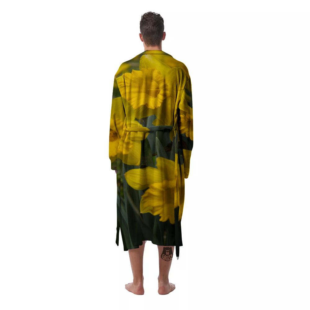 Flower Daffodil Yellow Print Men's Robe-grizzshop
