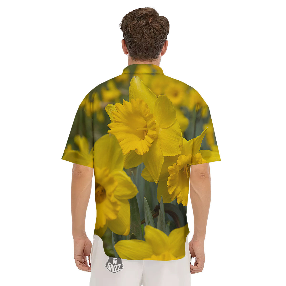 Flower Daffodil Yellow Print Men's Short Sleeve Shirts-grizzshop