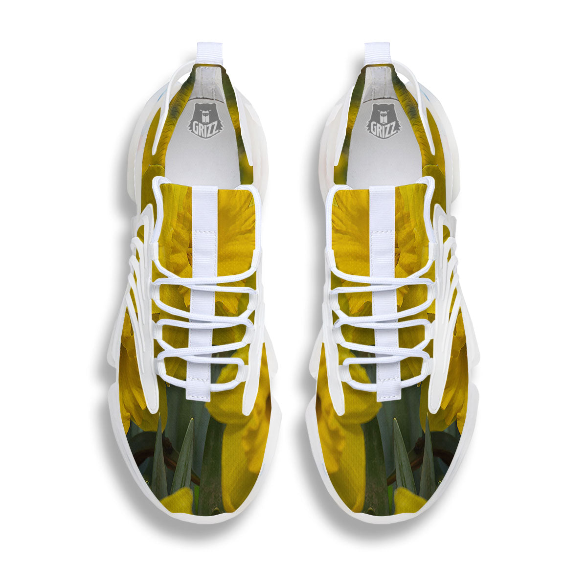 Flower Daffodil Yellow Print White Gym Shoes-grizzshop