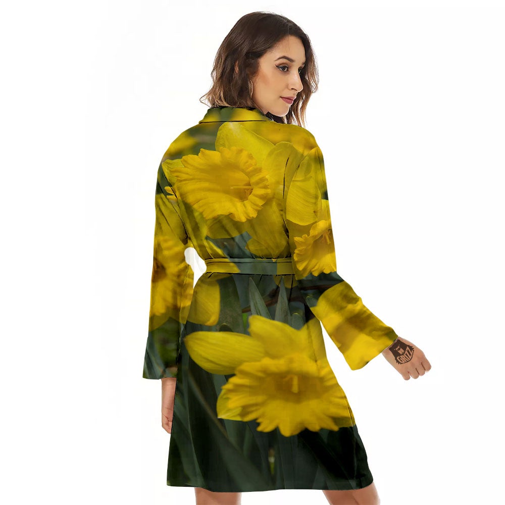 Flower Daffodil Yellow Print Women's Robe-grizzshop