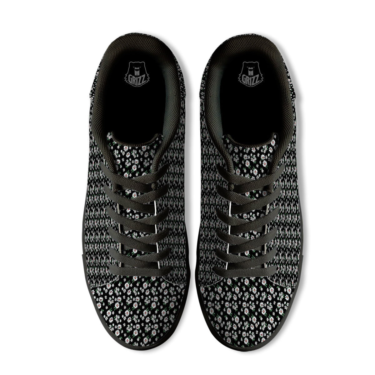 Flower Daisy Print Pattern Black Low Top Sneakers-grizzshop