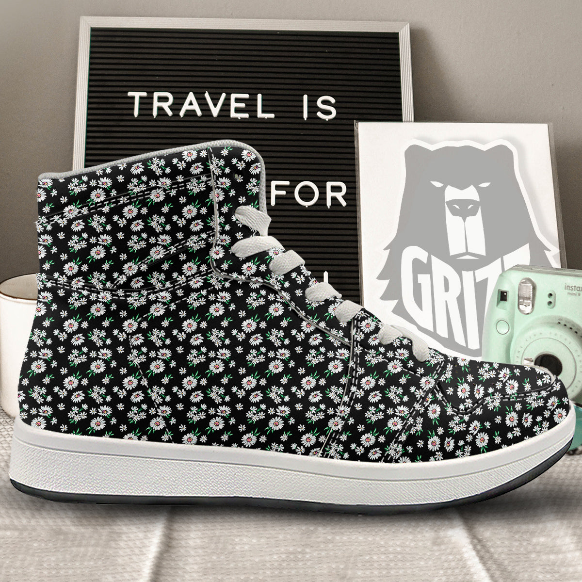 Flower Daisy Print Pattern High Top Sneakers-grizzshop