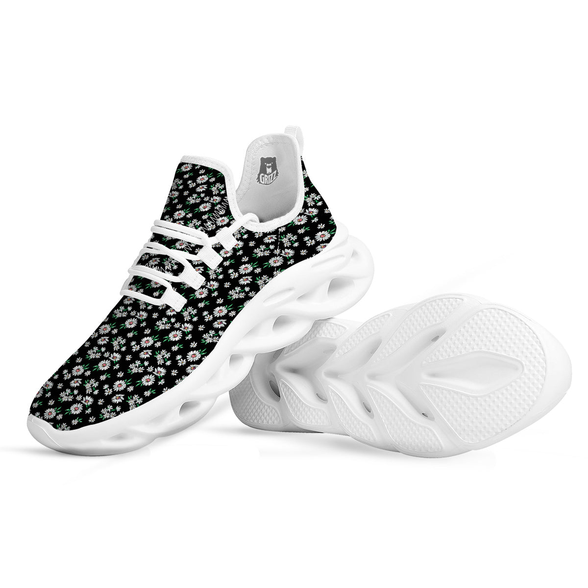 Flower Daisy Print Pattern White Running Shoes-grizzshop