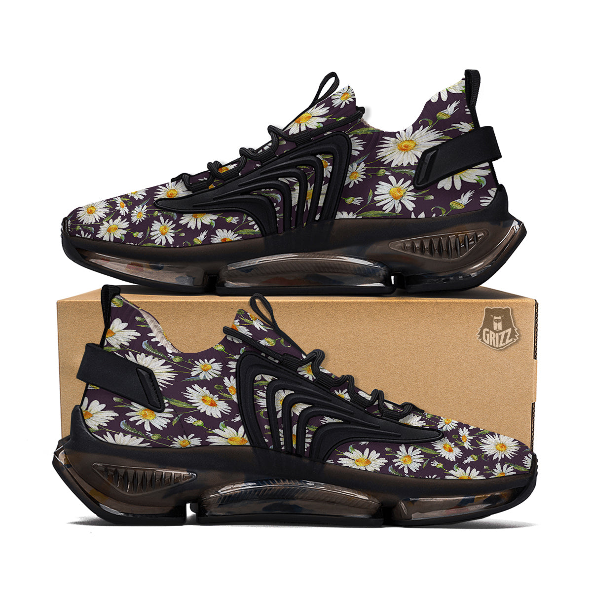 Flower Daisy Watercolor Print Pattern Black Gym Shoes-grizzshop
