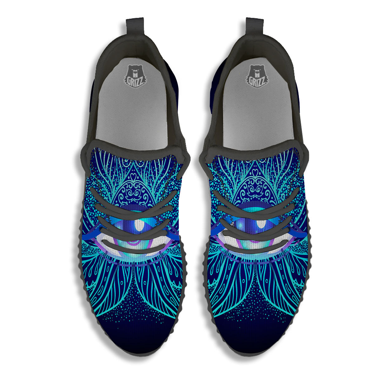 Flower Eye Of Providence Print Black Walking Shoes-grizzshop