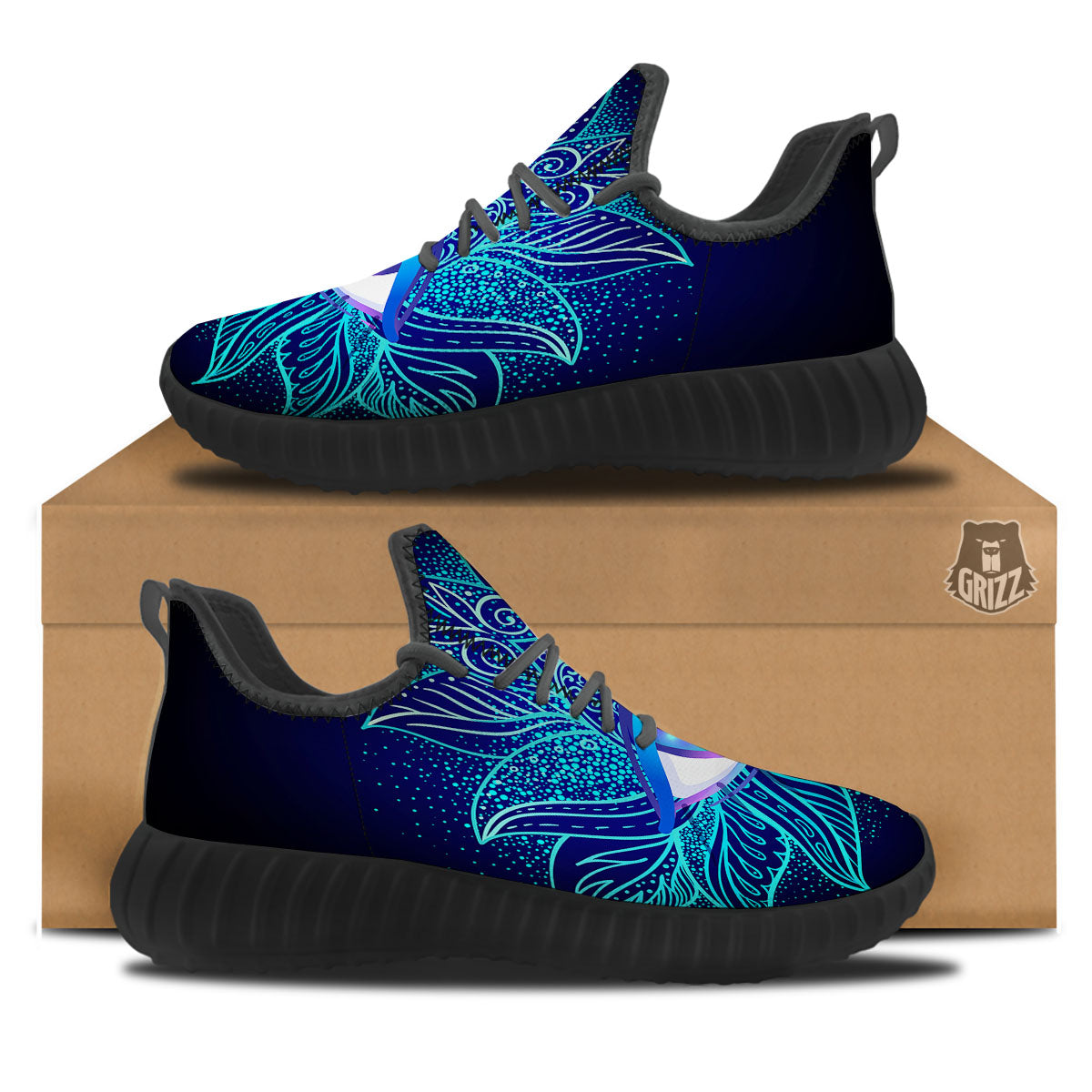 Flower Eye Of Providence Print Black Walking Shoes-grizzshop