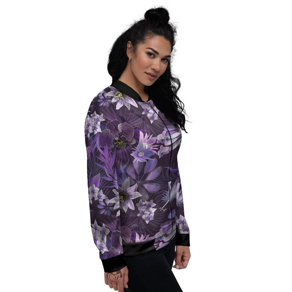 Flower Floral Purple Print Pattern Women's Bomber Jacket-grizzshop