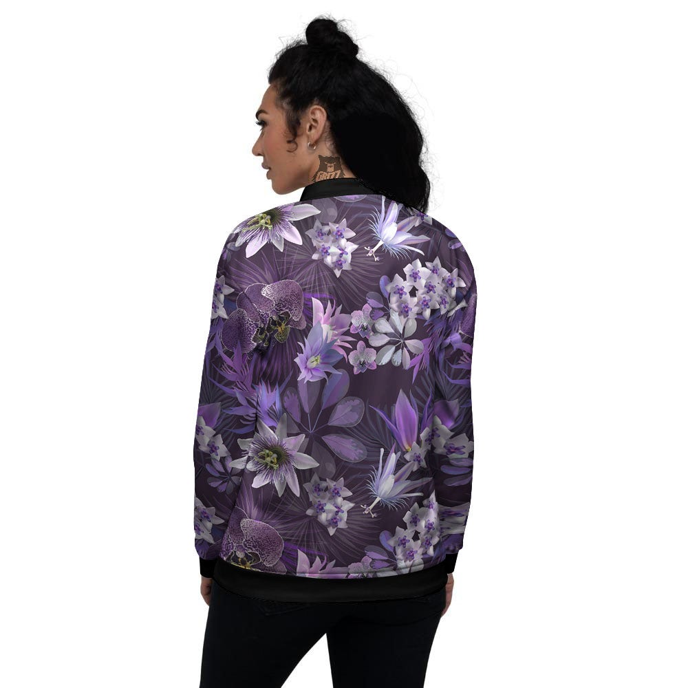 Flower Floral Purple Print Pattern Women's Bomber Jacket-grizzshop