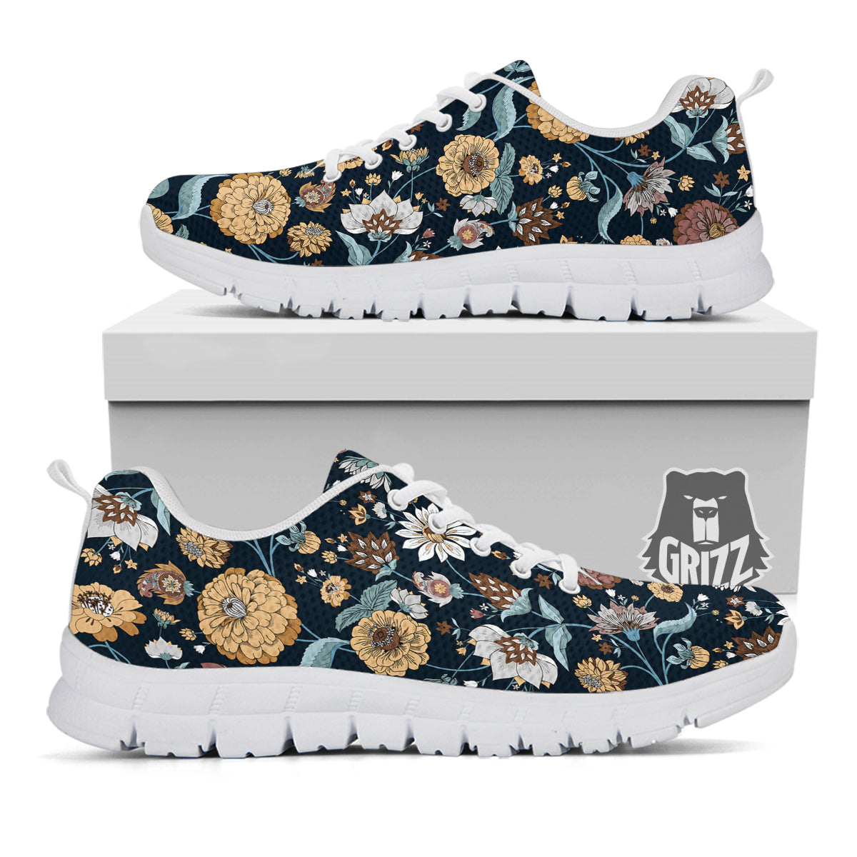 Flower Floral Vintage Print Pattern White Sneaker-grizzshop