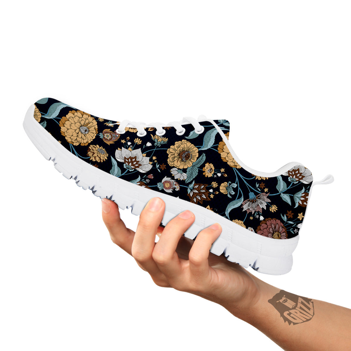 Flower Floral Vintage Print Pattern White Sneaker-grizzshop