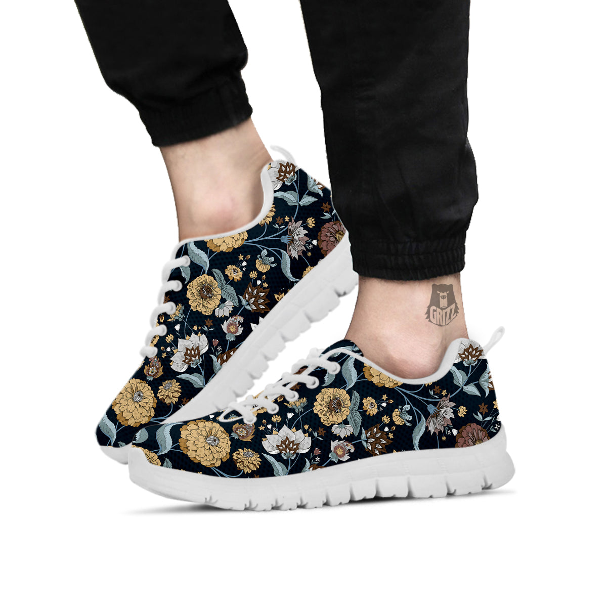 Flower Floral Vintage Print Pattern White Sneaker-grizzshop