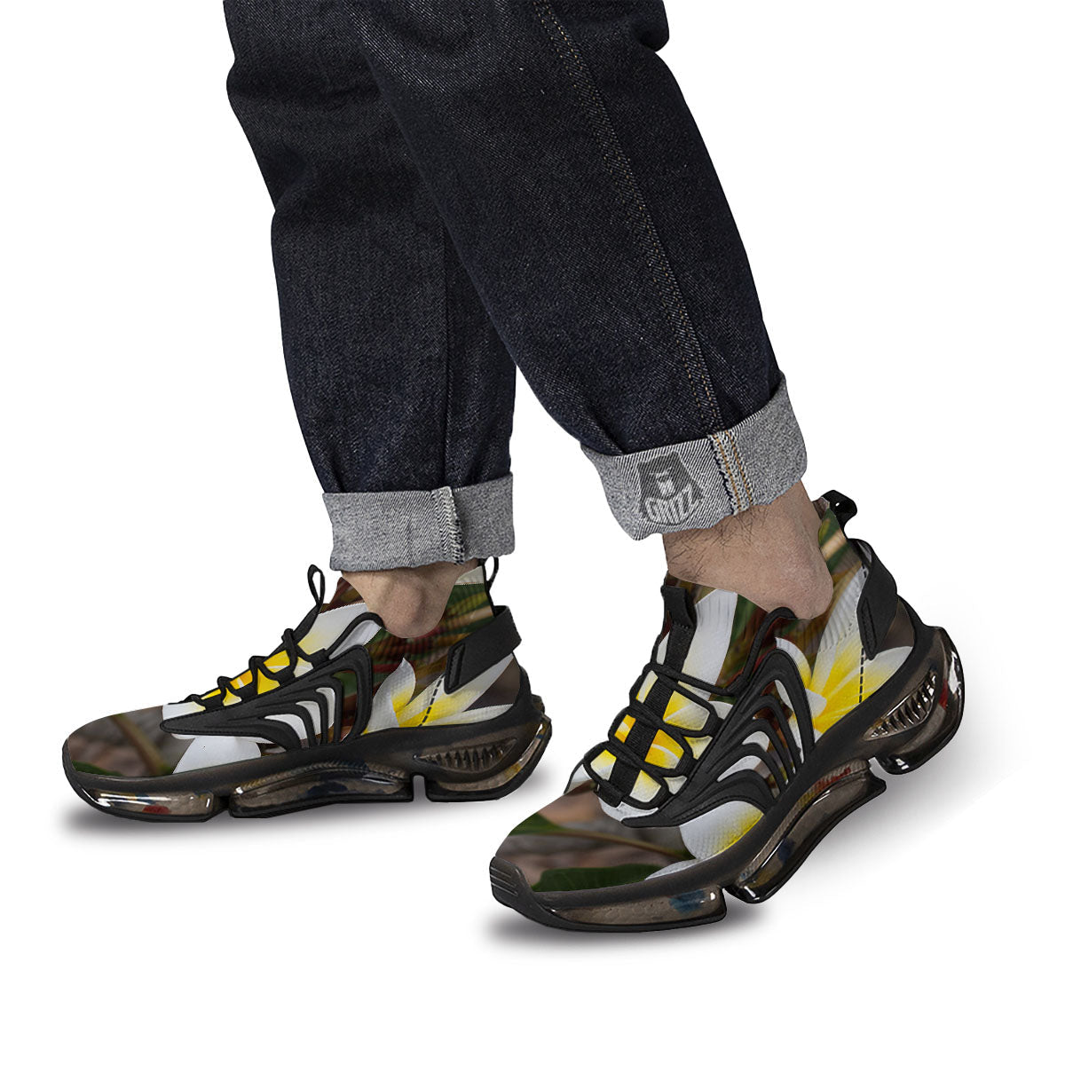 Flower Frangipani Print Black Gym Shoes-grizzshop