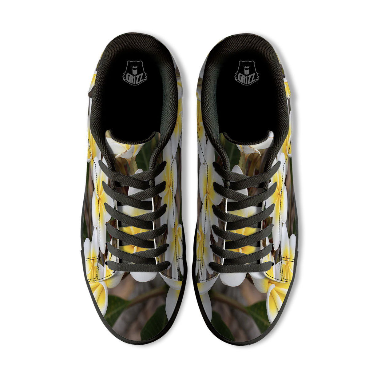 Flower Frangipani Print Black Low Top Sneakers-grizzshop