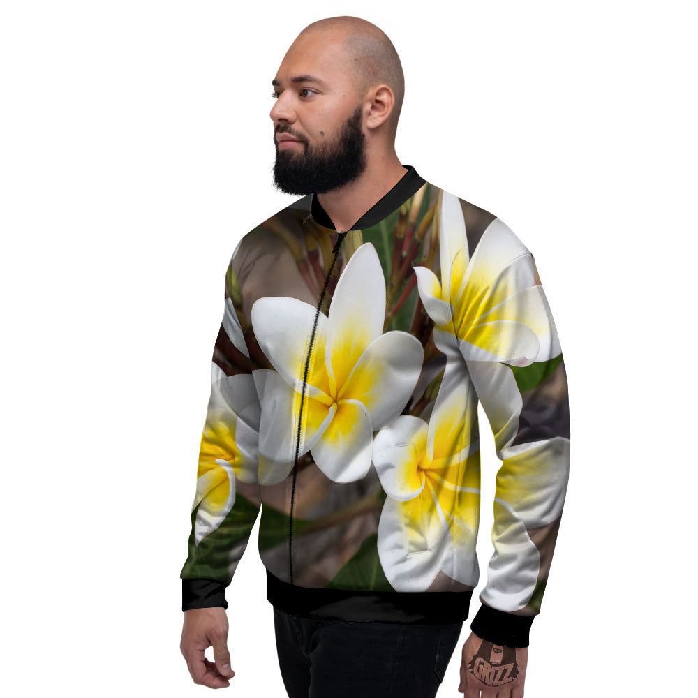 Flower Frangipani Print Men's Bomber Jacket-grizzshop