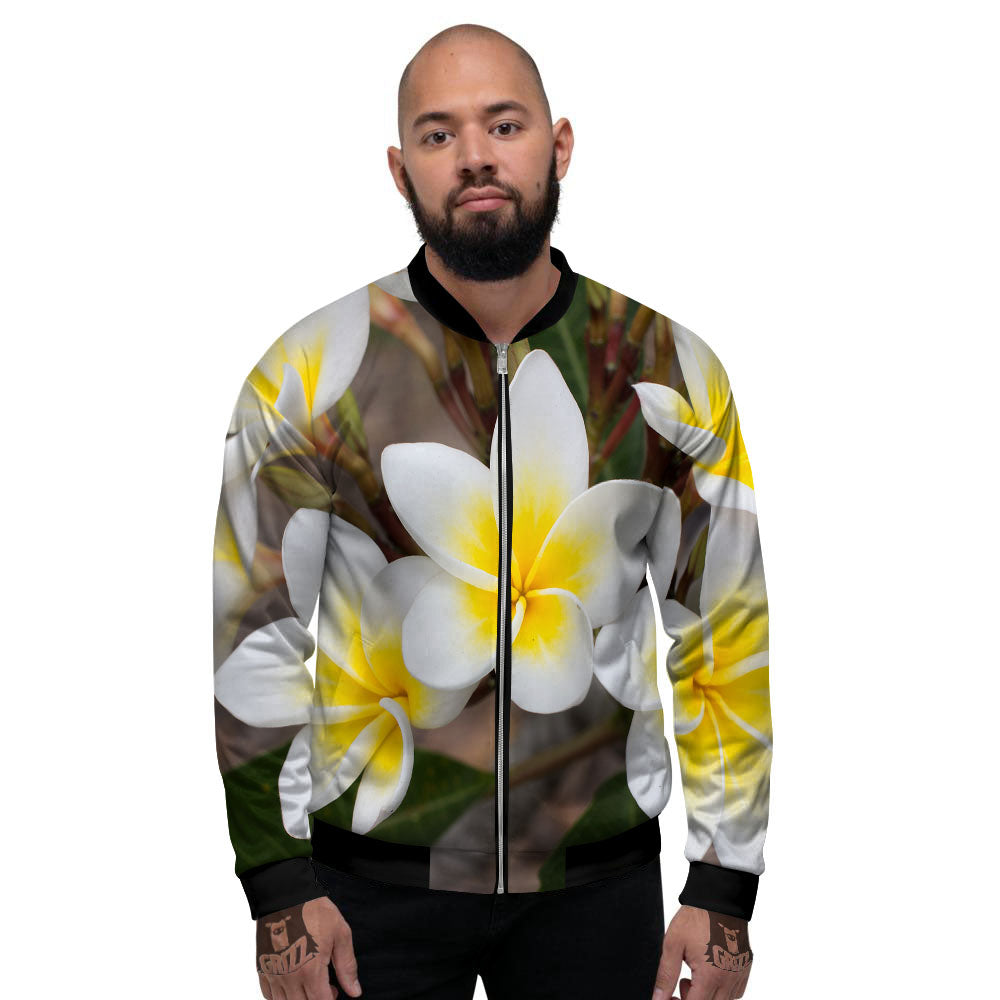 Flower Frangipani Print Men's Bomber Jacket-grizzshop