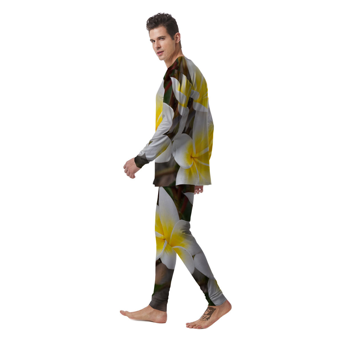 Flower Frangipani Print Men's Pajamas-grizzshop