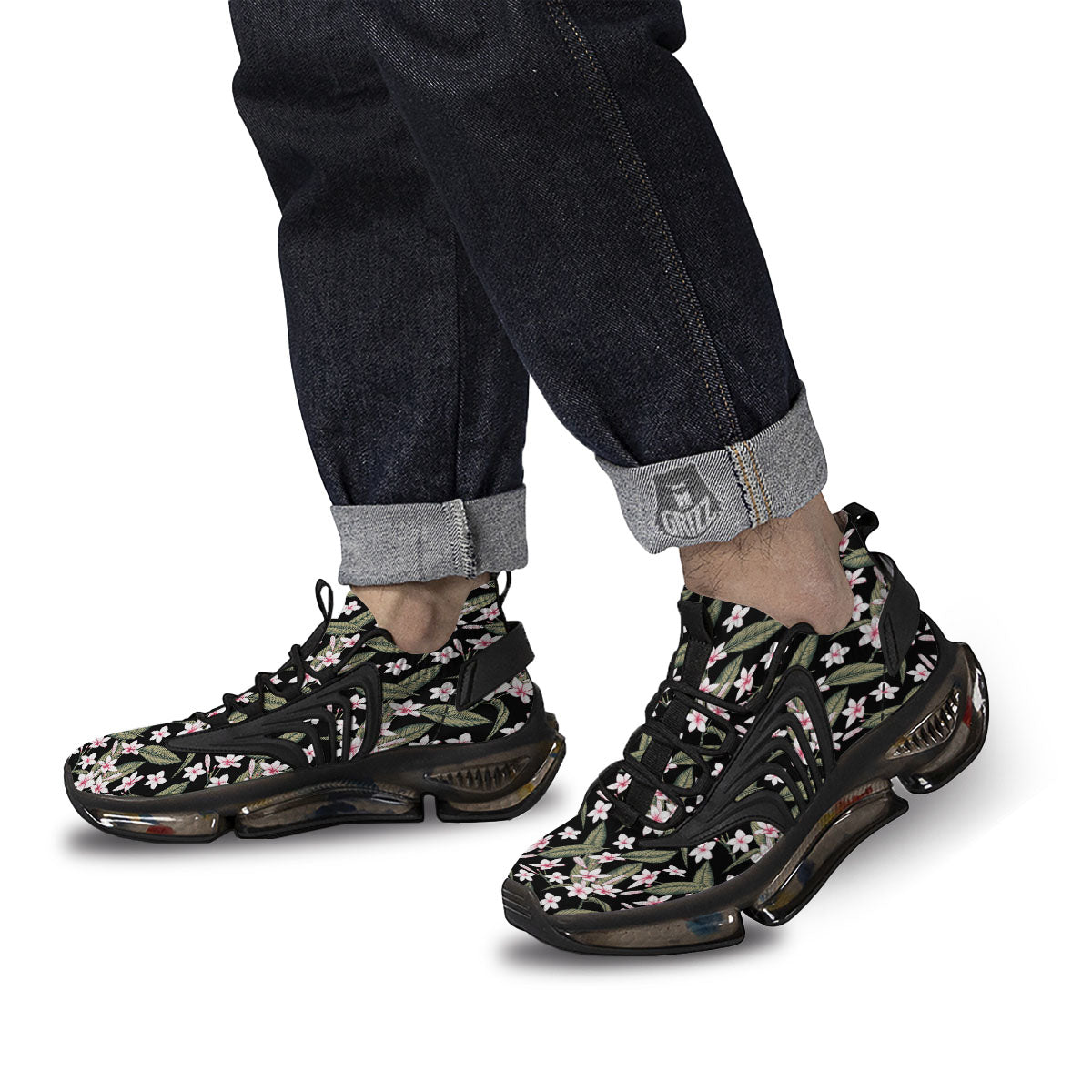 Flower Frangipani Print Pattern Black Gym Shoes-grizzshop