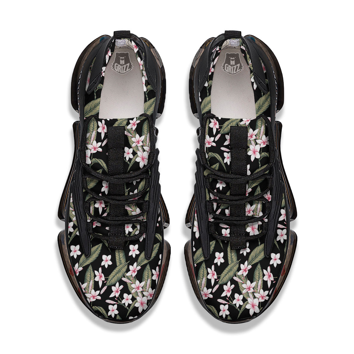 Flower Frangipani Print Pattern Black Gym Shoes-grizzshop