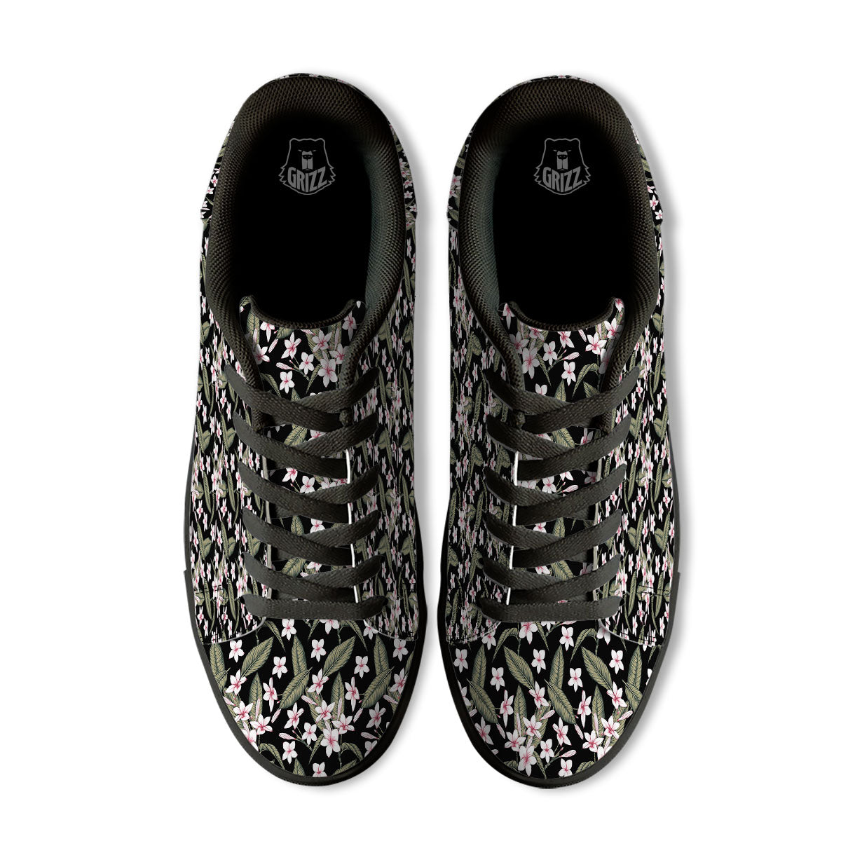 Flower Frangipani Print Pattern Black Low Top Sneakers-grizzshop