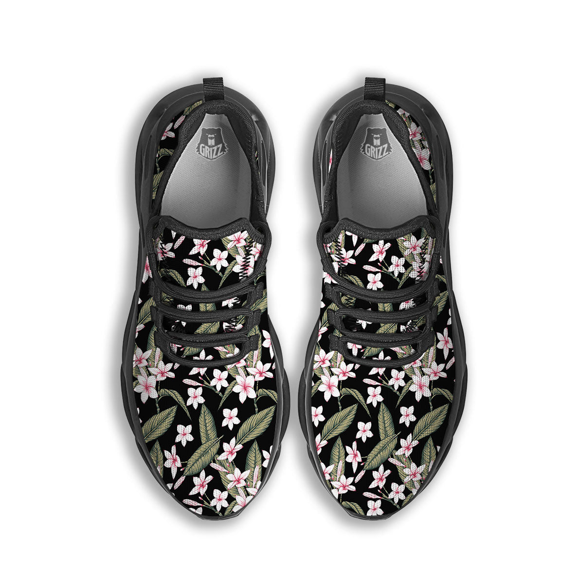 Flower Frangipani Print Pattern Black Running Shoes-grizzshop