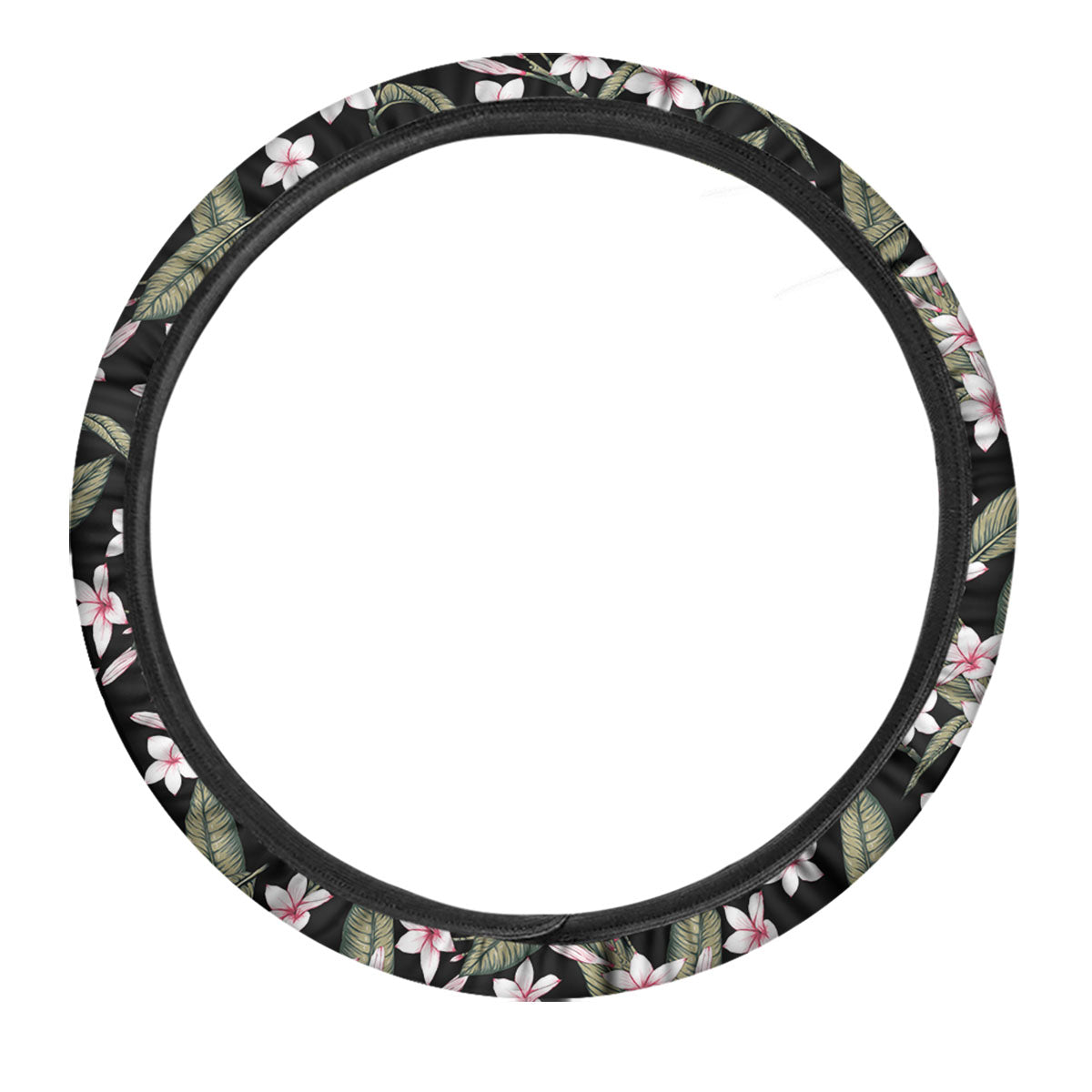 Flower Frangipani Print Pattern Car Steering Wheel Cover-grizzshop